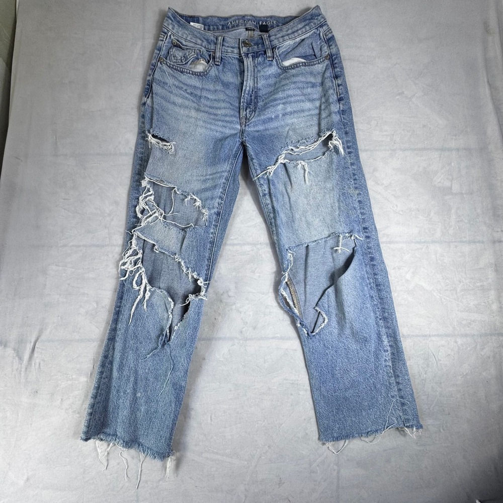 American Eagle Outfitters Womens Strigid Distressed Jeans Blue Denim‎ 0 Short